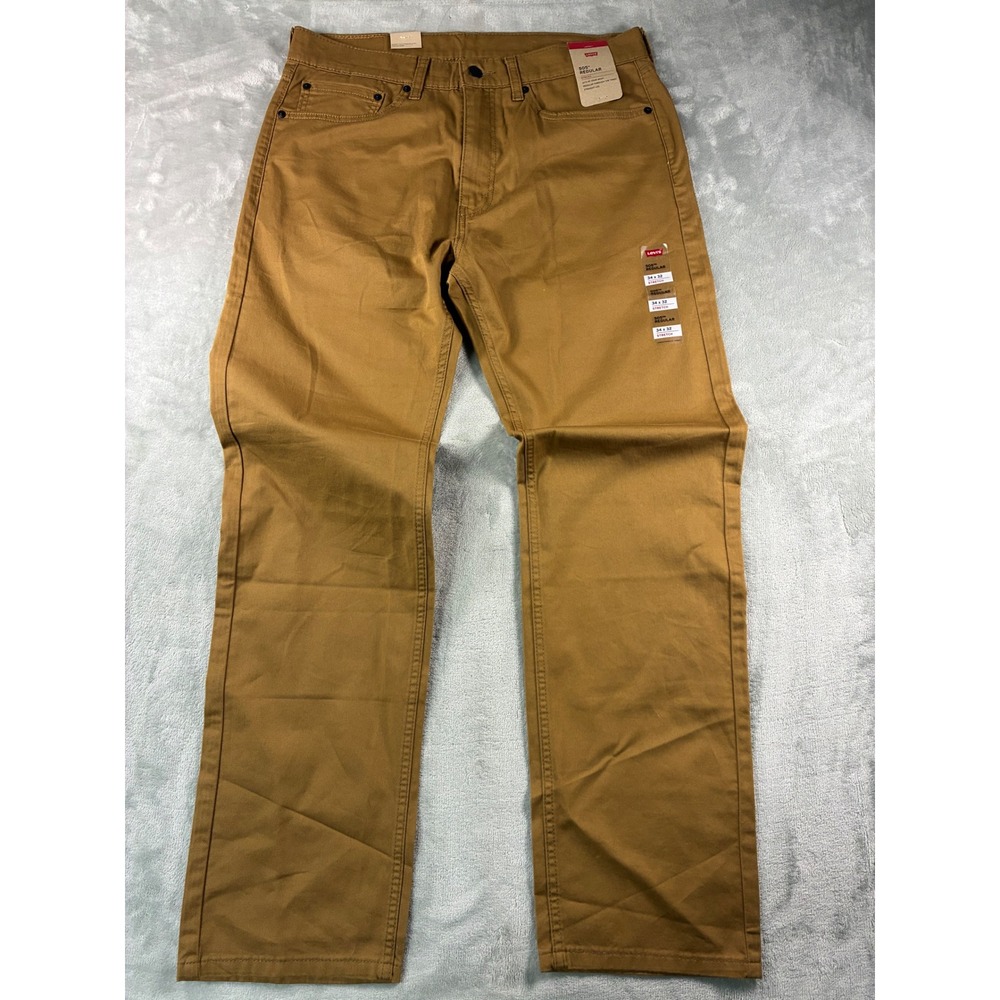Levis 505 Regular Fit Stretch Pants Mens 34x32 Tobacco Brown Straight Leg NWT